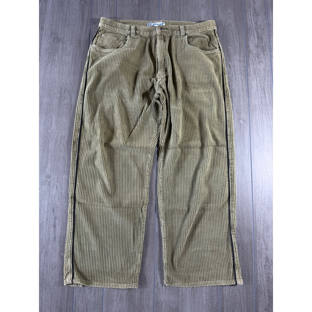 Vintage Utility Corduroy Pants Mens 38x32 Baggy Wide Leg Olive Green Distressed